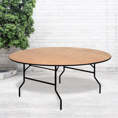 6-Foot Round Wood Folding Banquet Table with Clear Coated Finished Top - View 2