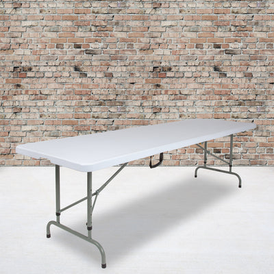 8-Foot Height Adjustable Bi-Fold Plastic Banquet and Event Folding Table with Carrying Handle