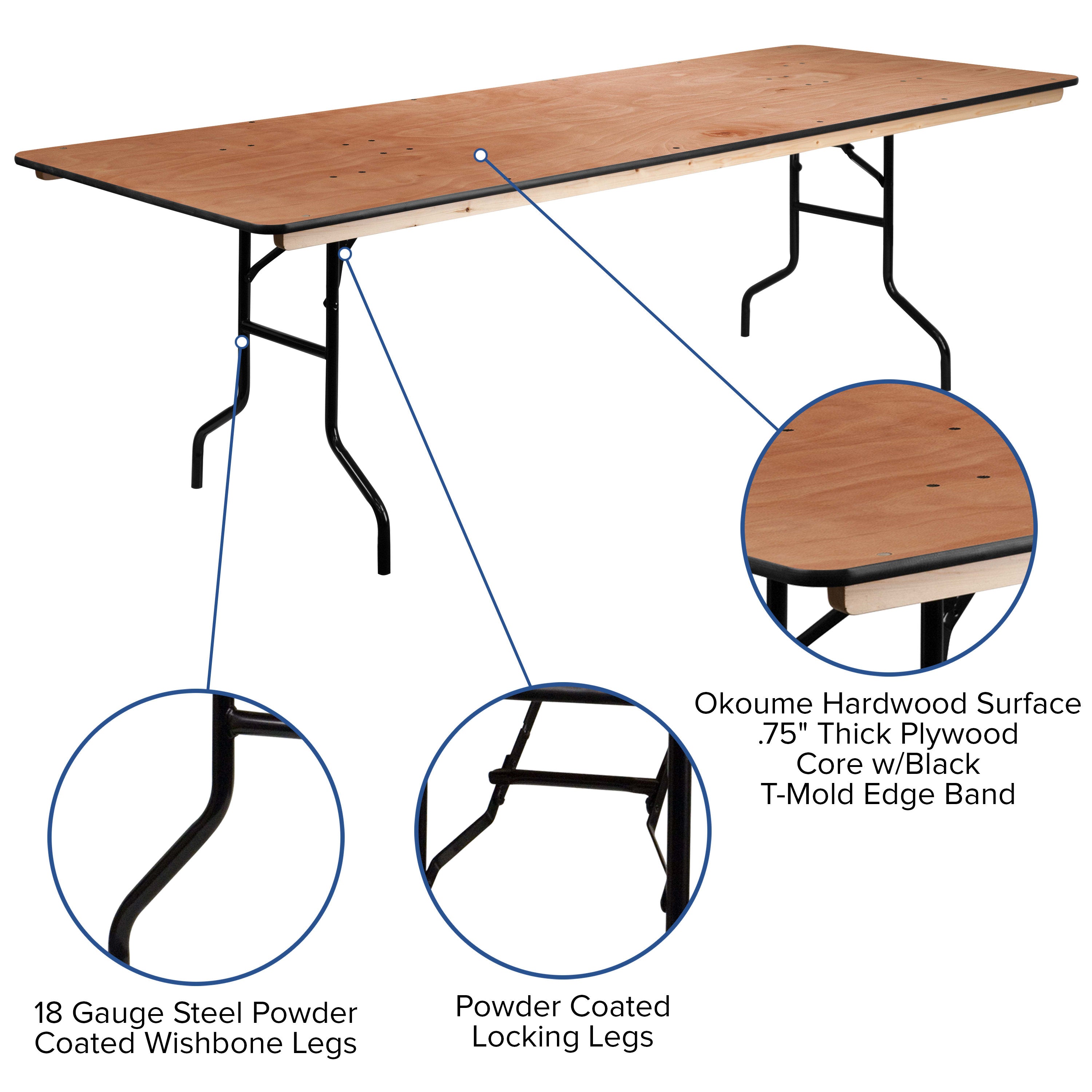 8 foot 2025 wood folding table