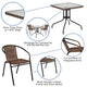 Clear/Dark Brown |#| 28inch SQ Glass Metal Table with Dk Brown Rattan Edging & 2 Dk Brown Rattan Chairs