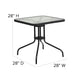 Clear/Black |#| 28inch SQ Glass Metal Table with Black Rattan Edging & 2 Black Rattan Stack Chairs