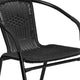 Clear/Black |#| 28inch SQ Glass Metal Table with Black Rattan Edging & 2 Black Rattan Stack Chairs