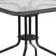 Clear/Gray |#| 28inch SQ Glass Metal Table with Gray Rattan Edging and 2 Gray Rattan Stack Chairs