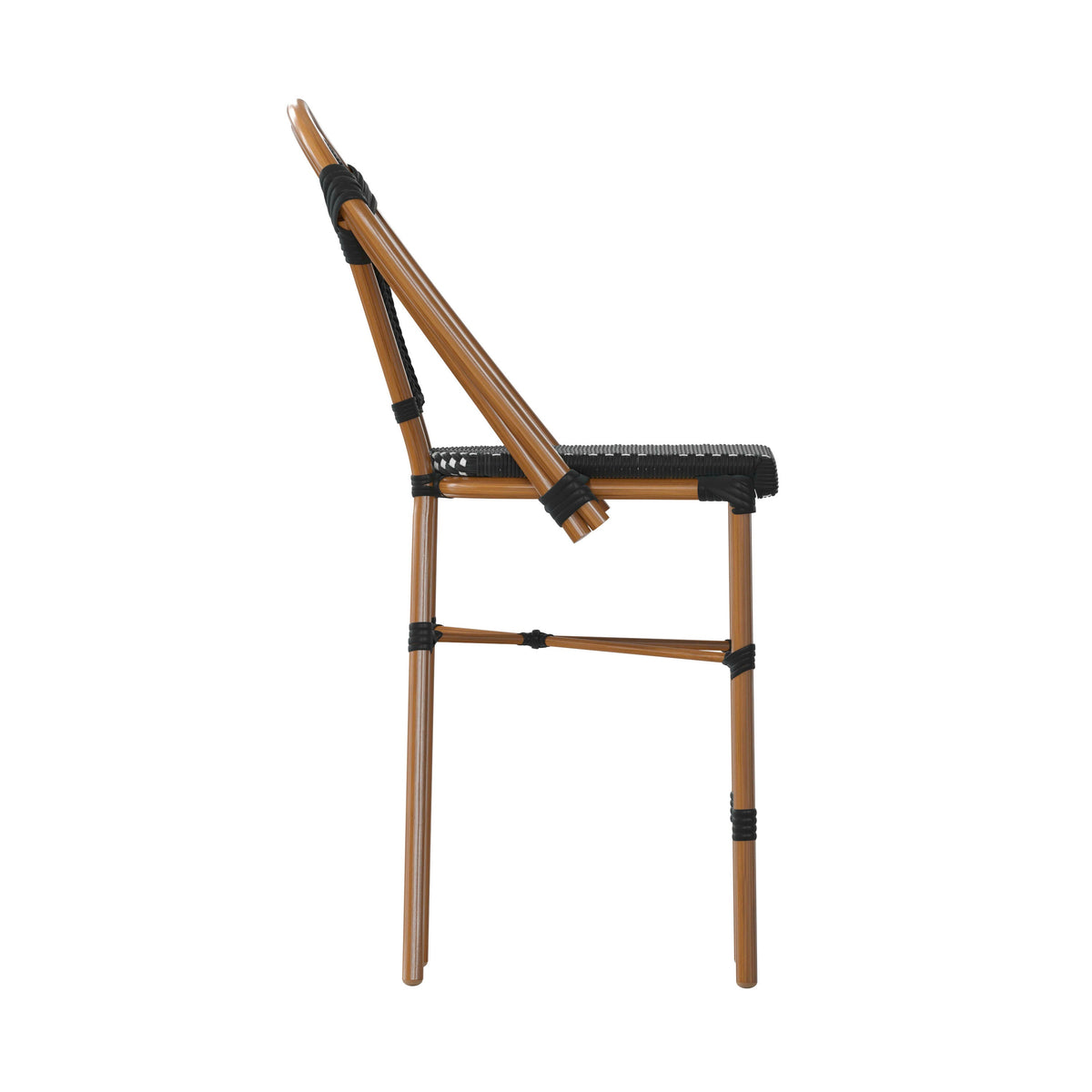 Black & White/Natural Frame |#| All-Weather Commercial Paris Stool with Bamboo Print Metal Frame-Black/White