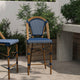 Navy & White/Natural Frame |#| All-Weather Commercial Paris Stool with Bamboo Print Metal Frame-Navy/White