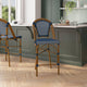 Navy & White/Natural Frame |#| All-Weather Commercial Paris Stool with Bamboo Print Metal Frame-Navy/White