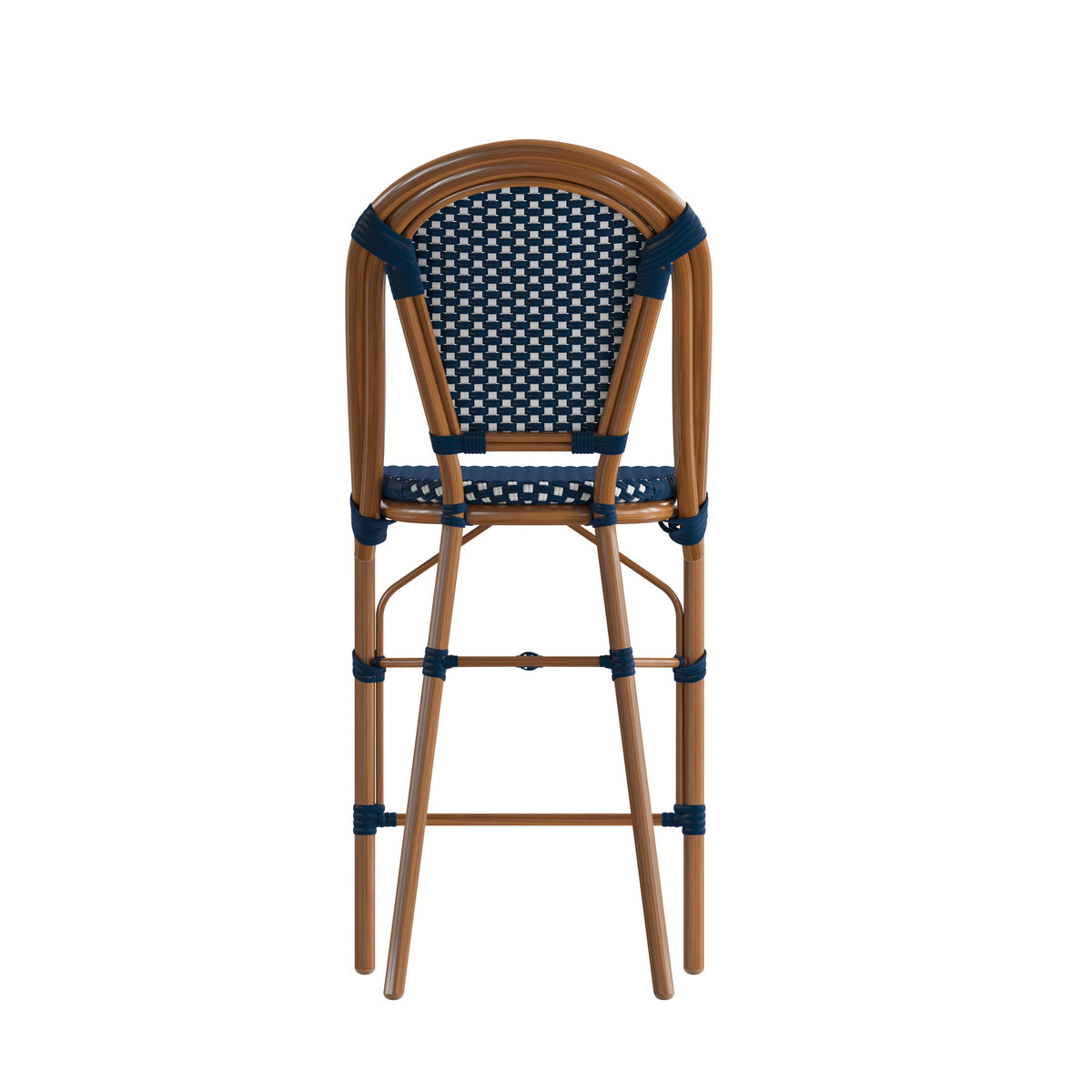 Navy & White/Natural Frame |#| All-Weather Commercial Paris Stool with Bamboo Print Metal Frame-Navy/White