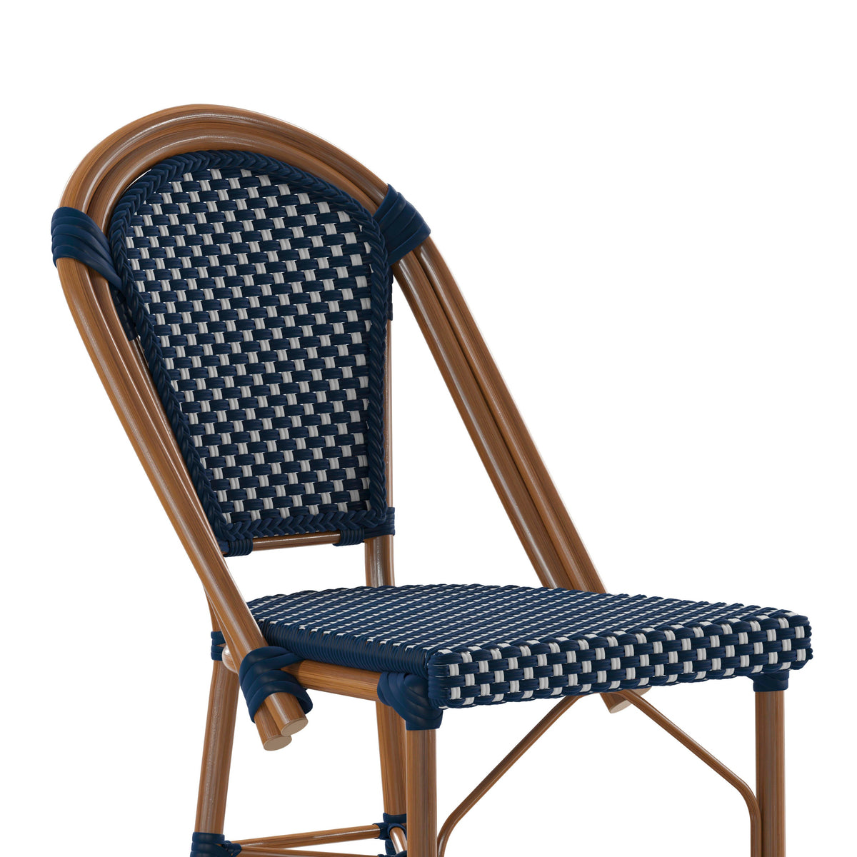 Navy & White/Natural Frame |#| All-Weather Commercial Paris Stool with Bamboo Print Metal Frame-Navy/White