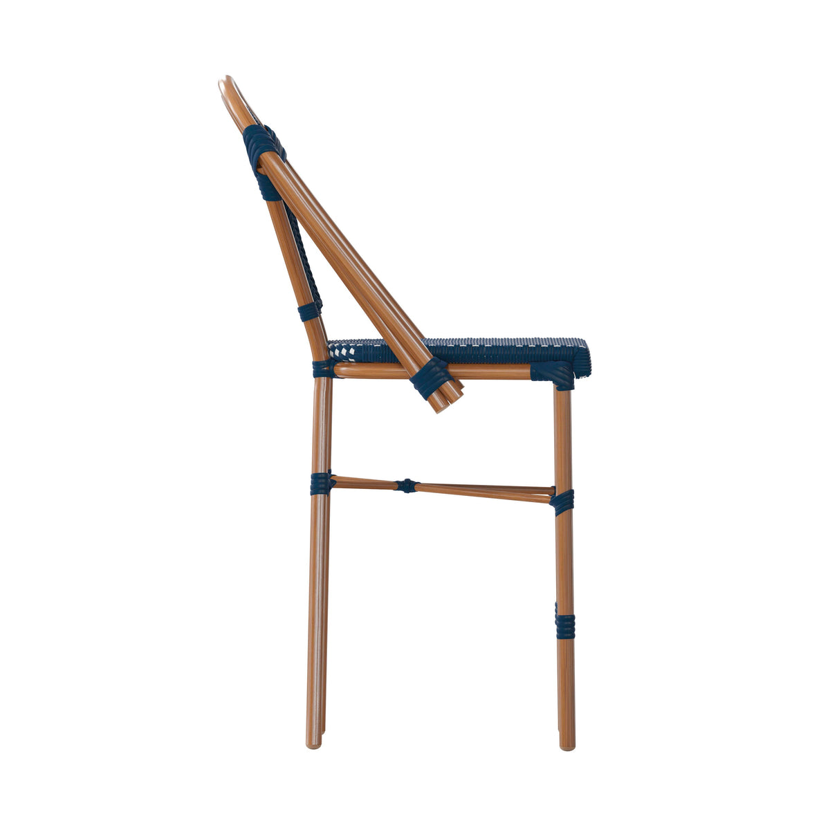 Navy & White/Natural Frame |#| All-Weather Commercial Paris Stool with Bamboo Print Metal Frame-Navy/White