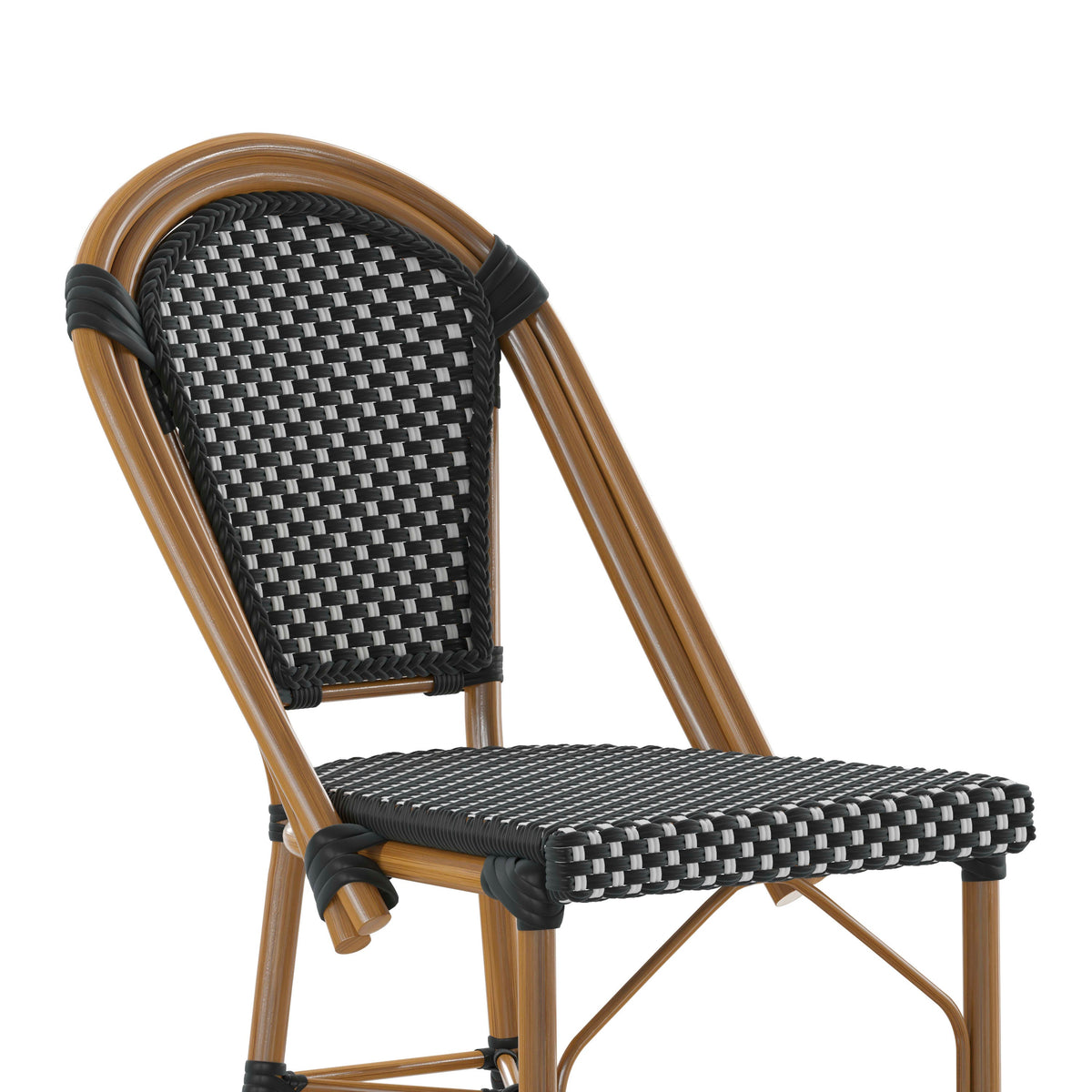 Black & White/Natural Frame |#| All-Weather Commercial Paris Stool with Bamboo Print Metal Frame-Black/White