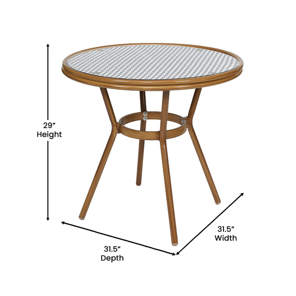 Navy & White Rattan/Natural Frame |#| Indoor/Outdoor Commercial Bistro Set with Table and 2 Chairs in Navy/Wht