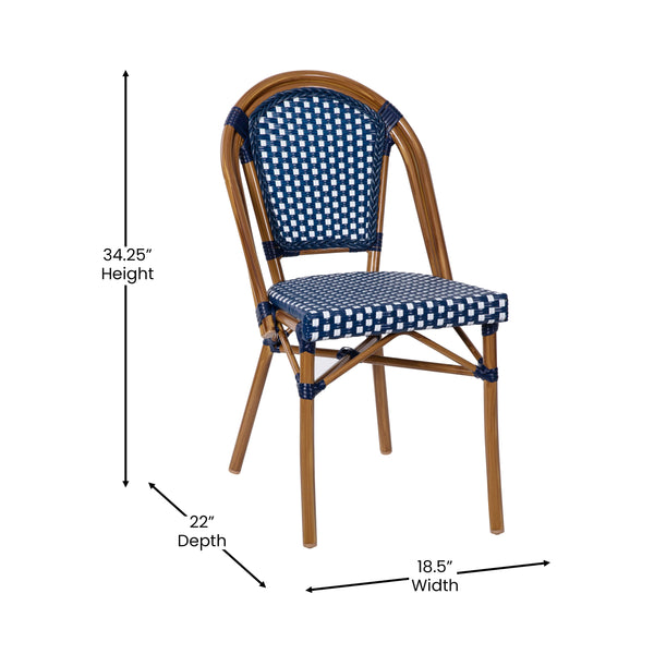 Navy & White Rattan/Natural Frame |#| Indoor/Outdoor Commercial Bistro Set with Table and 2 Chairs in Navy/Wht