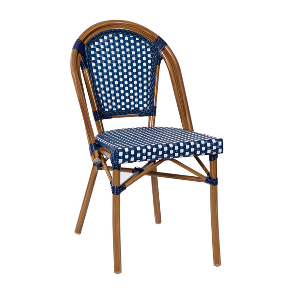 Navy & White Rattan/Natural Frame |#| Indoor/Outdoor Commercial Bistro Set with Table and 2 Chairs in Navy/Wht