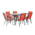 Brazos 7 Piece Outdoor Patio Dining Set - Tempered Glass Patio Table, 6 Flex Comfort Stack Chairs