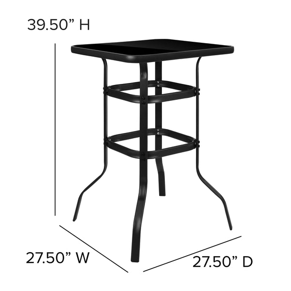 Navy |#| 3 Piece Outdoor Bar Height Set-Glass Patio Bar Table-Navy All-Weather Barstools