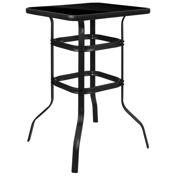 Navy |#| 3 Piece Outdoor Bar Height Set-Glass Patio Bar Table-Navy All-Weather Barstools