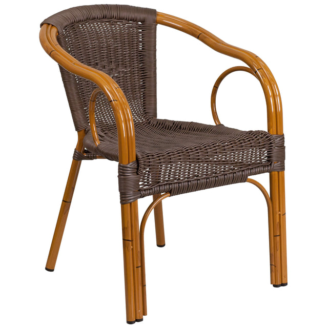 Cadiz Series Rattan Restaurant Patio Chair with Bamboo-Aluminum Frame - View 1