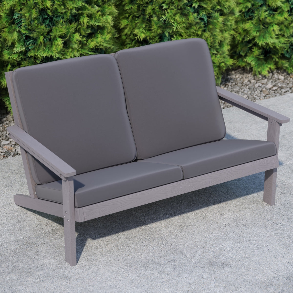 Gray |#| All-Weather Poly Resin Adirondack Loveseat & Cushions - Gray/Gray