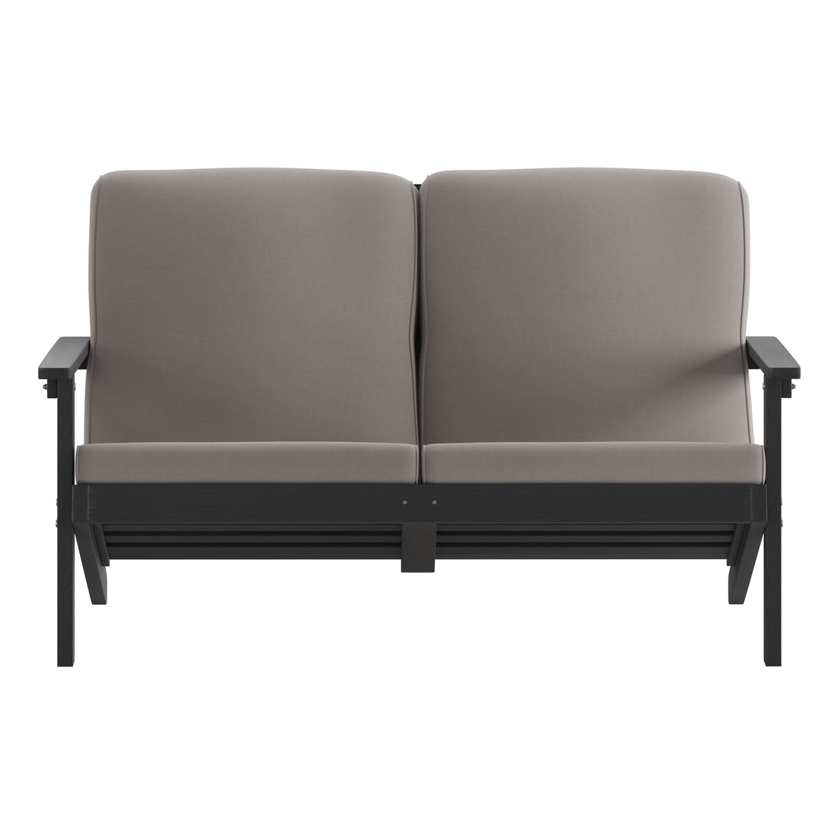 Black/Charcoal |#| All-Weather Poly Resin Adirondack Loveseat & Cushions - Black/Charcoal