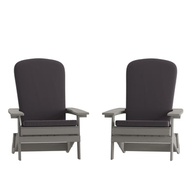 Charlestown Set of 2  All-Weather Poly Resin Indoor/Outdoor Folding Adirondack Chairs with Cushions for Deck, Porch, and Patio - View 1