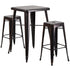 Commercial Grade 23.75" Square Metal Indoor-Outdoor Bar Table Set with 2 Square Seat Backless Stools