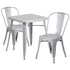 Commercial Grade 23.75" Square Metal Indoor-Outdoor Table Set with 2 Stack Chairs