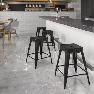 Commercial Grade 24" High Backless Metal Indoor-Outdoor Counter Height Stool with Square Seat - View 2