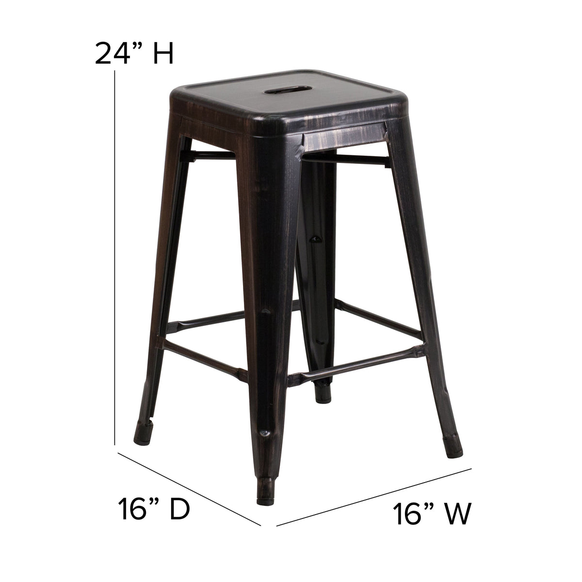 Black-Antique Gold |#| Commercial Grade 24inchH Backless Black-Gold Metal Indoor-Outdoor Counter Stool