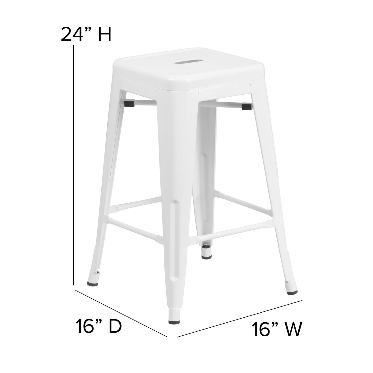 White |#| Commercial Grade 24inchH Backless White Metal Indoor-Outdoor Counter Height Stool