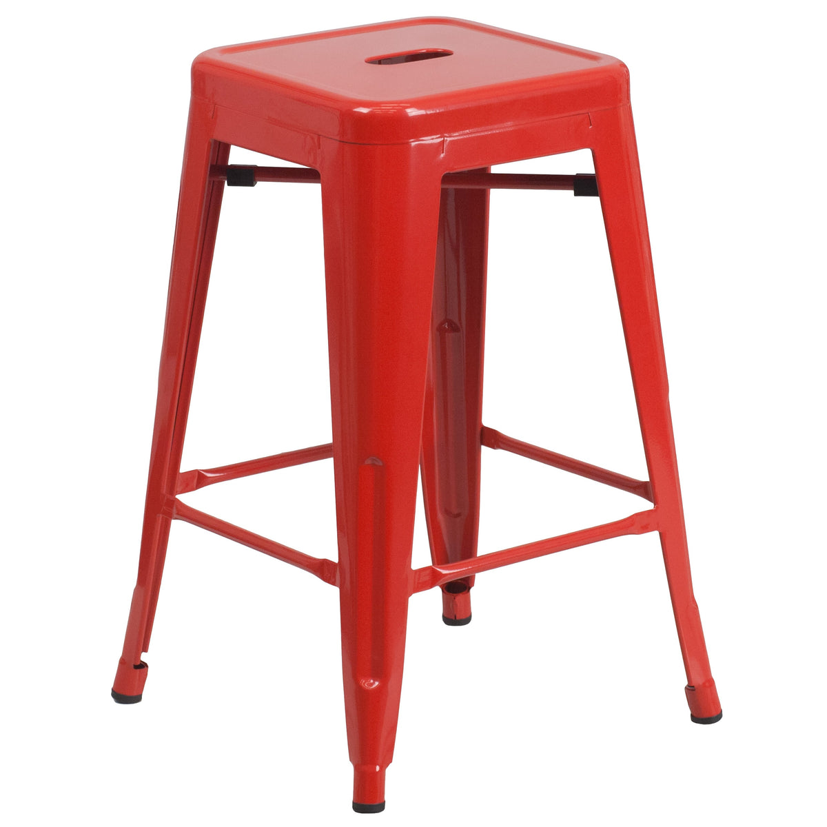 Red |#| Commercial Grade 24inchH Backless Red Metal Indoor-Outdoor Counter Height Stool