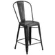 Black |#| 24inch High Distressed Black Metal Indoor-Outdoor Counter Height Stool with Back