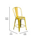 Yellow |#| 24inch High Distressed Yellow Metal Indoor-Outdoor Counter Height Stool with Back