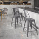 Silver Gray |#| 24inchH Distressed Silver Gray Metal Indoor-Outdoor Counter Dining Stool with Back