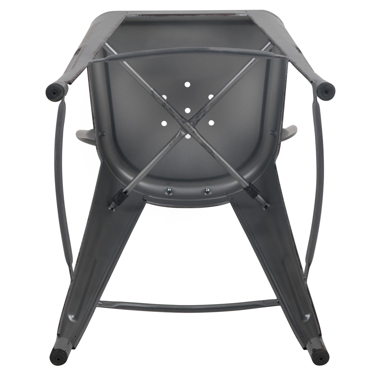 Silver Gray |#| 24inchH Distressed Silver Gray Metal Indoor-Outdoor Counter Dining Stool with Back