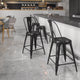 Black |#| 24inch High Distressed Black Metal Indoor-Outdoor Counter Height Stool with Back