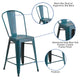 Kelly Blue-Teal |#| 24inch High Distressed Blue-Teal Metal Indoor-Outdoor Counter Height Stool w/ Back