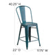 Kelly Blue-Teal |#| 24inch High Distressed Blue-Teal Metal Indoor-Outdoor Counter Height Stool w/ Back