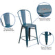 Antique Blue |#| 24inch High Distressed Aged Blue Metal Indoor-Outdoor Counter Height Stool w/ Back