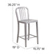 Silver |#| 24inch High Silver Metal Indoor-Outdoor Counter Height Stool w/ Vertical Slat Back