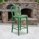 Green |#| 24inch High Green Metal Indoor-Outdoor Counter Height Stool with Vertical Slat Back