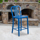 Blue |#| 24inch High Blue Metal Indoor-Outdoor Counter Height Stool with Vertical Slat Back