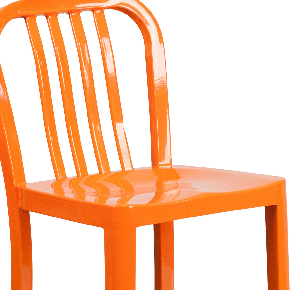 Orange |#| 24inch High Orange Metal Indoor-Outdoor Counter Height Stool w/ Vertical Slat Back