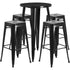 Commercial Grade 24" Round Metal Indoor-Outdoor Bar Table Set with 4 Square Seat Backless Stools