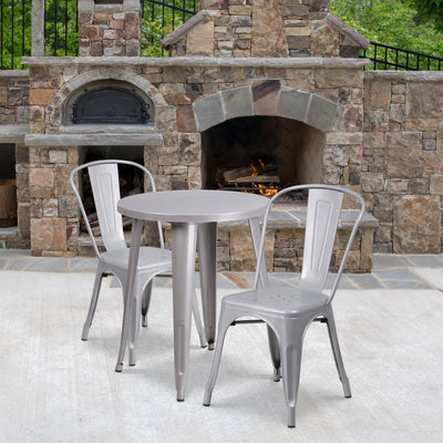 Commercial Grade 24" Round Metal Indoor-Outdoor Table Set with 2 Cafe Chairs - View 2