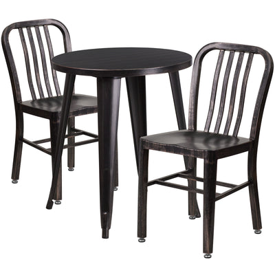 Commercial Grade 24" Round Metal Indoor-Outdoor Table Set with 2 Vertical Slat Back Chairs - View 1
