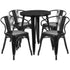 Commercial Grade 24" Round Metal Indoor-Outdoor Table Set with 4 Arm Chairs