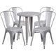 Silver |#| 24inch Round Silver Metal Indoor-Outdoor Table Set with 4 Cafe Chairs