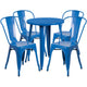 Blue |#| 24inch Round Blue Metal Indoor-Outdoor Table Set with 4 Cafe Chairs