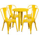 Yellow |#| 24inch Round Yellow Metal Indoor-Outdoor Table Set with 4 Cafe Chairs