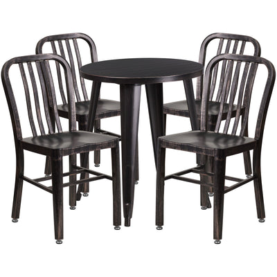 Commercial Grade 24" Round Metal Indoor-Outdoor Table Set with 4 Vertical Slat Back Chairs - View 1